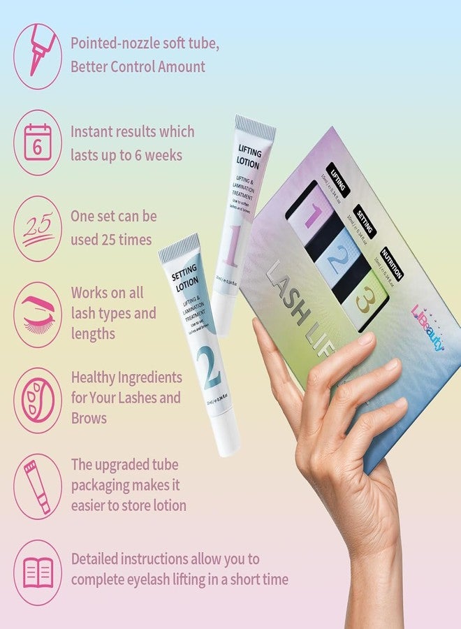 لي بيوتي مجموعة ليبيوتي لرفع الرموش 10 مل - مجموعة لرفع الرموش وتصفيف الحواجب مع بلسم لرفع الرموش، تصميم أنبوبي دقيق لسهولة الاستخدام في المنزل أو الصالون - Image 5